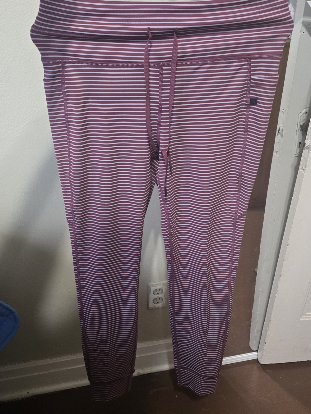 Women's Striped Drawstring Leggings Joggers - Pink